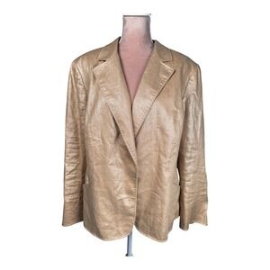 Lafayette 148 Linen‎ Jacket Blazer Sz 18 Metallic Tan Pockets Metallic Career